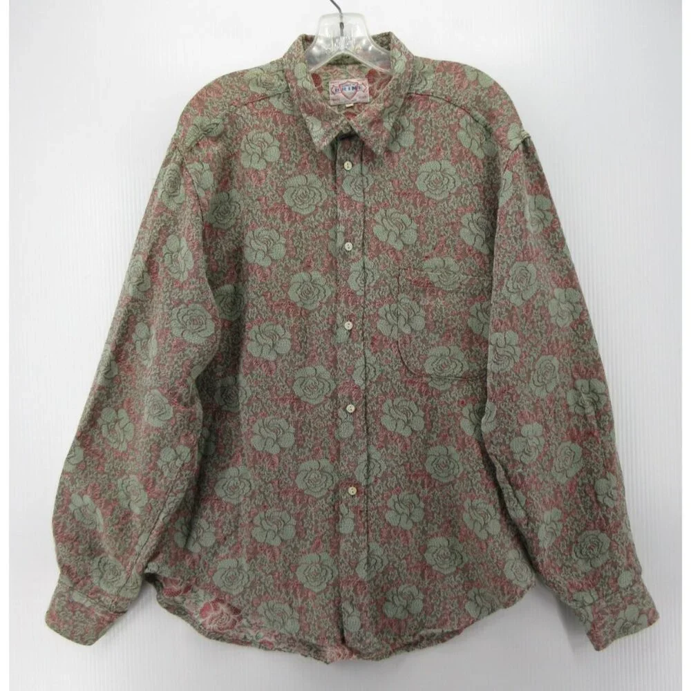 Vintage Men’s Shirt XL Floral Jacquard Psychedelic Mod 60s James W Brine - Picture 1 of 10